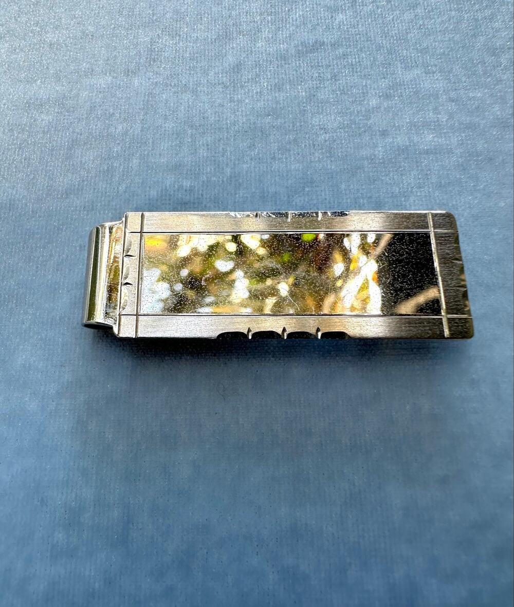 Vintage La Mode Sterling Silver Money Clip Art Deco Etched Geometric Design